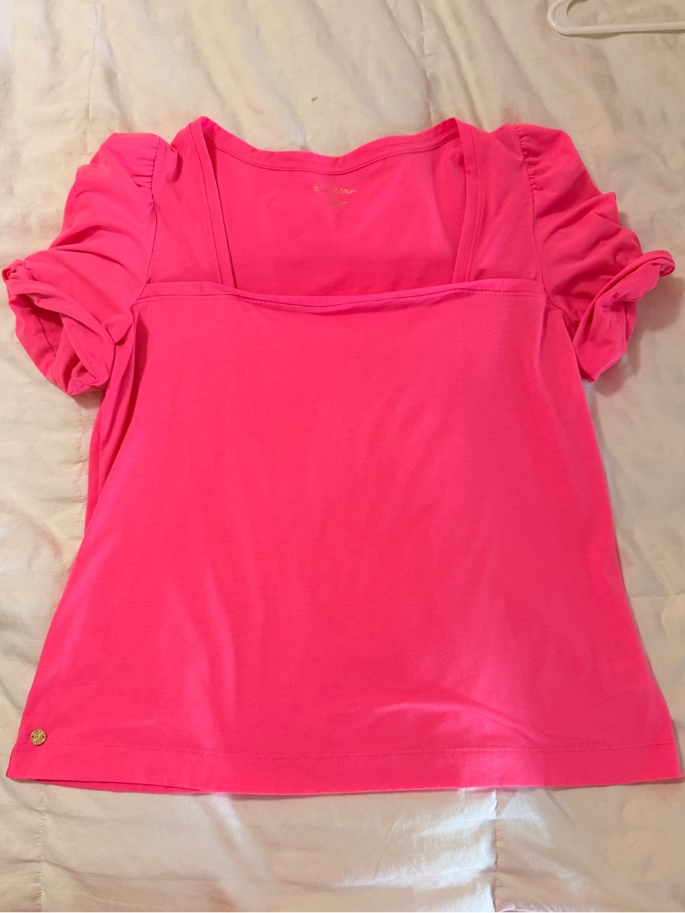 Lilly Pulitzer Neon Pink Puff Sleeve Square Neck Top